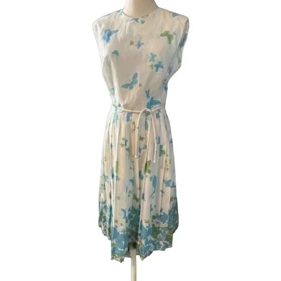 Vintage Butterfly print dress with pleated skirt - Picture 1 of 5